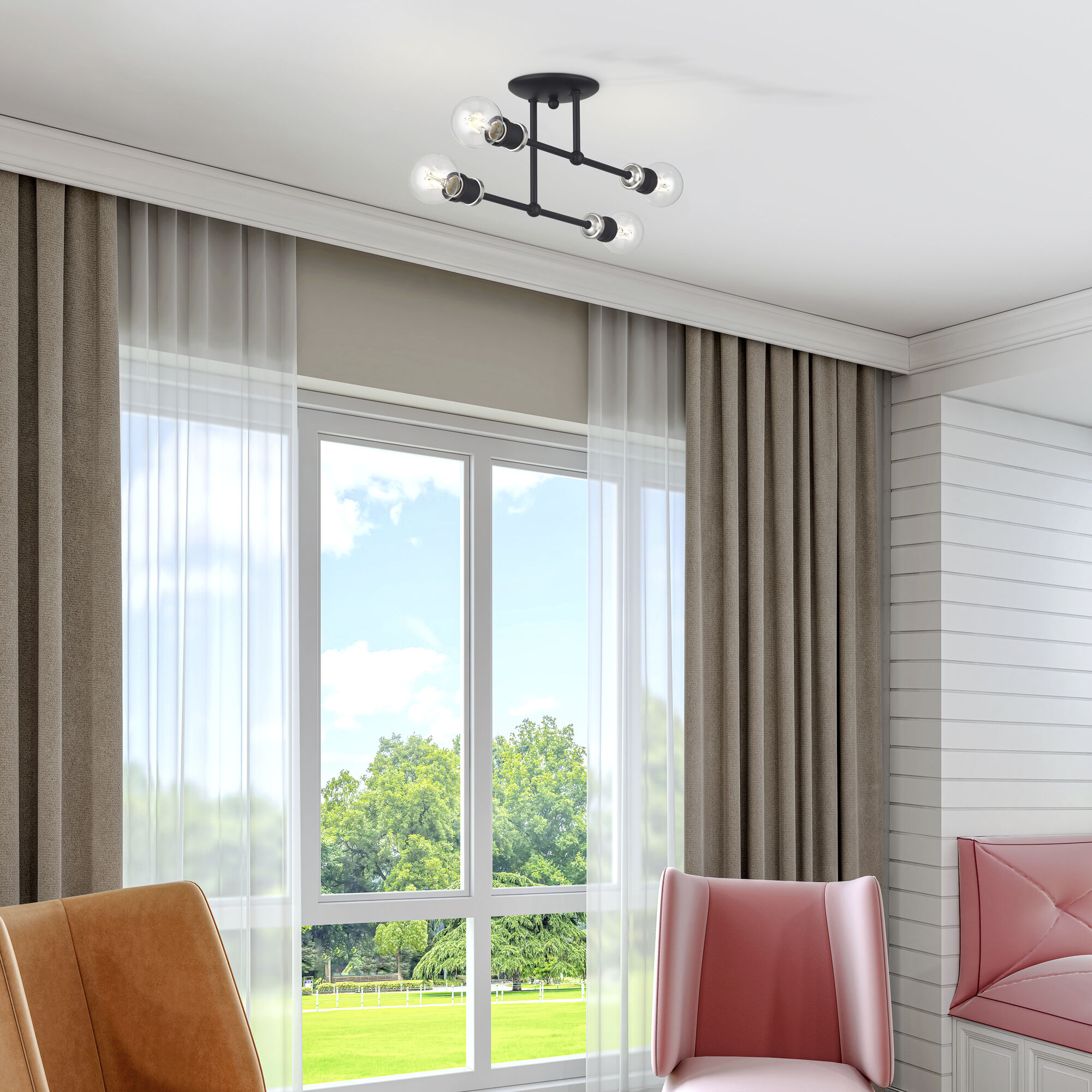 Delacroix 4 Light 17 inch Black with Brushed Nickel Accents Semi-Flush Ceiling Light