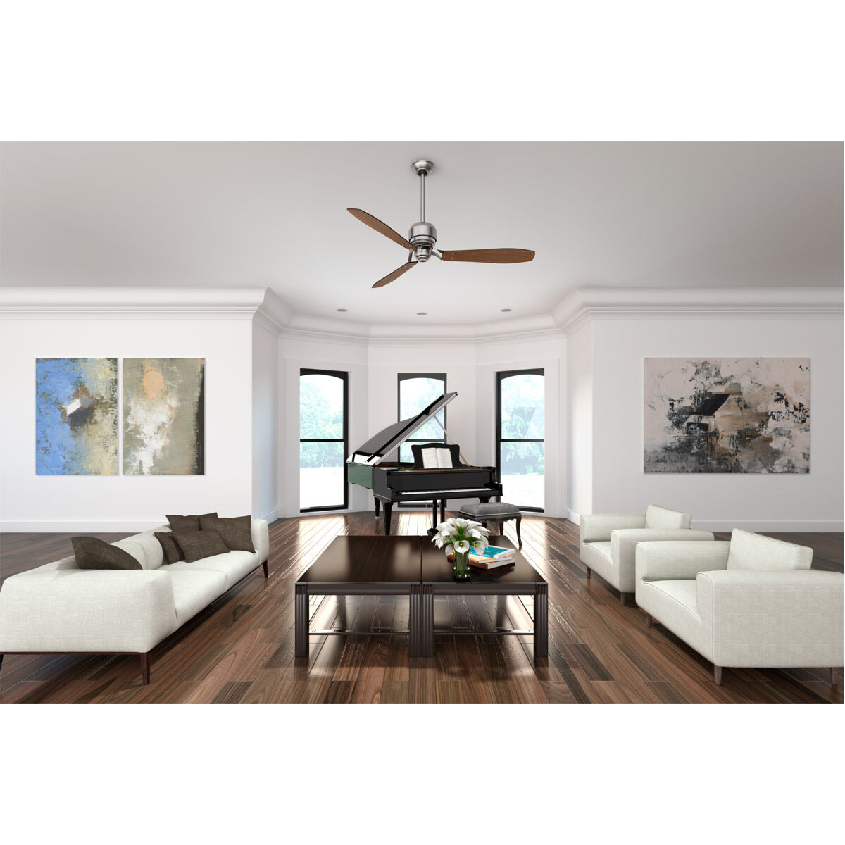 Tribeca 60 inch Brushed Nickel with Walnut, Burnt Walnut Blades Ceiling Fan