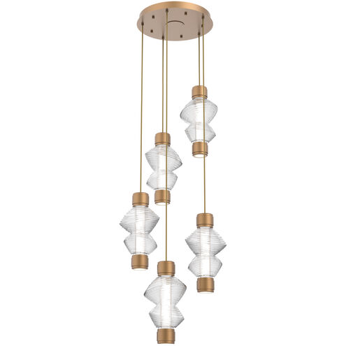 Mesa Mandrel LED Novel Brass Multi Pendant Chandelier Ceiling Light in 3000K LED, Clear Blown Glass