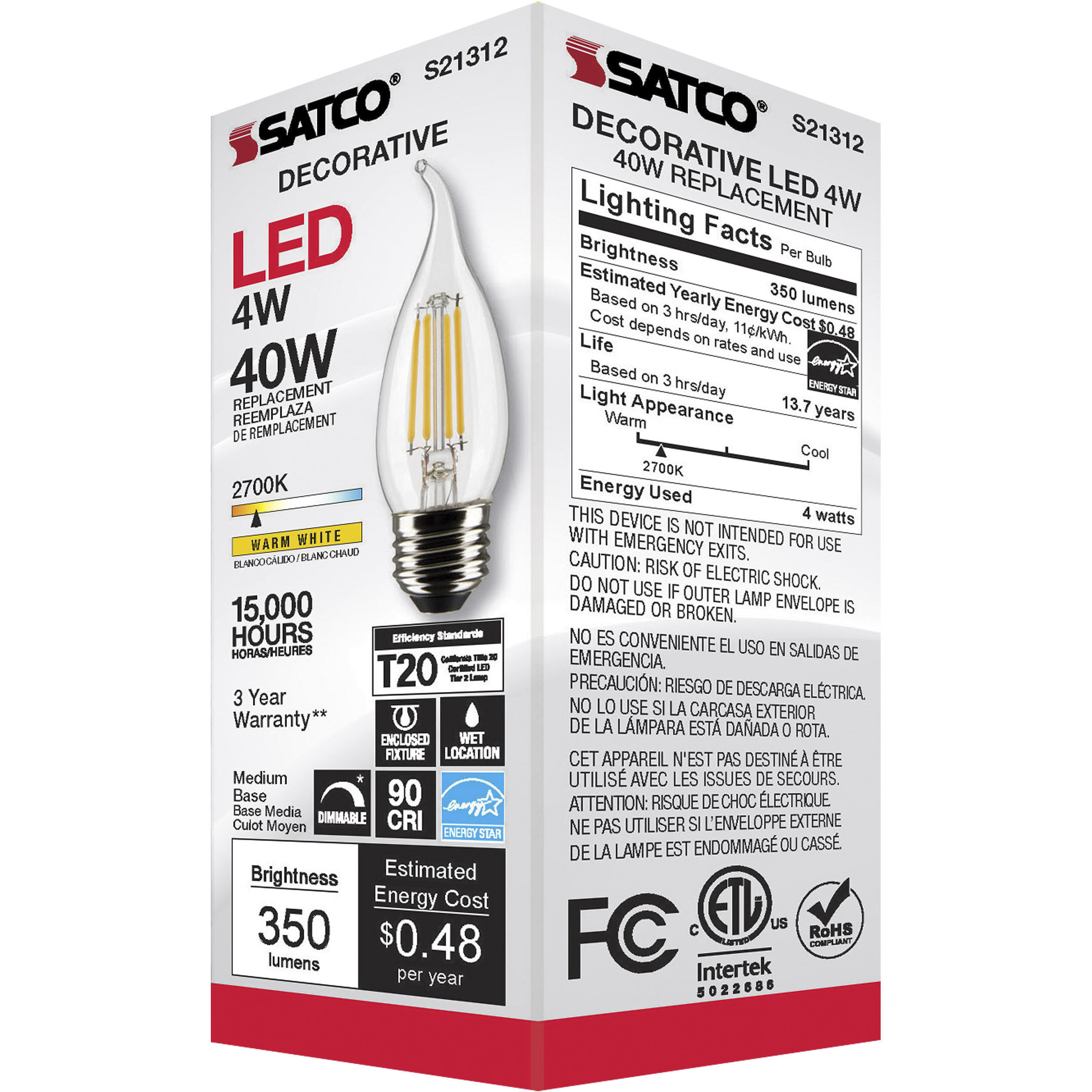 Lumos LED Medium Medium 4.00 watt 2700K LED Filament