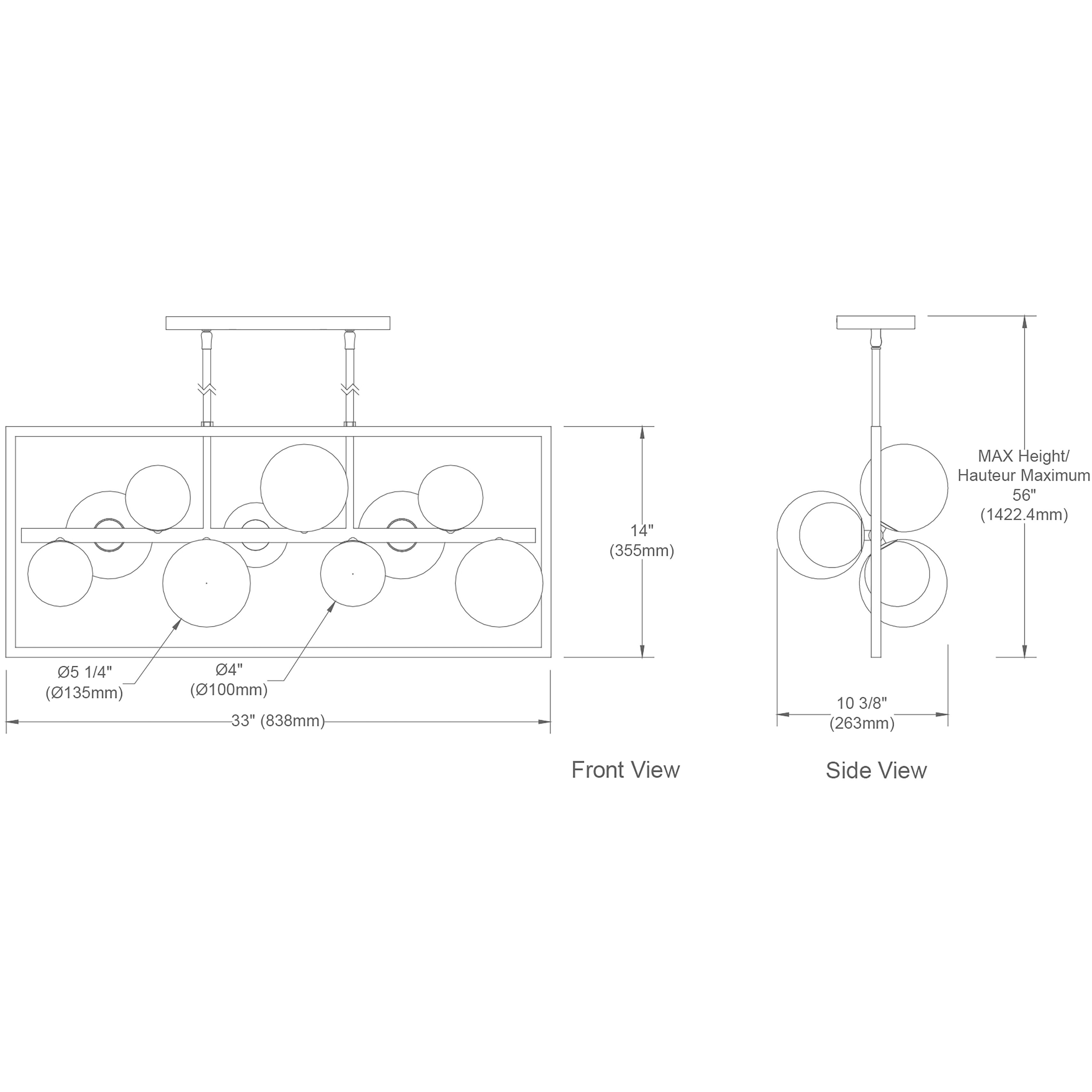 Glasgow 10 Light 33 inch Matte Black Horizontal Pendant Ceiling Light in Smoke