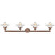 Franklin Restoration Halophane 4 Light 45 inch Antique Copper Bath Vanity Light Wall Light in Matte White Halophane Glass, Franklin Restoration
