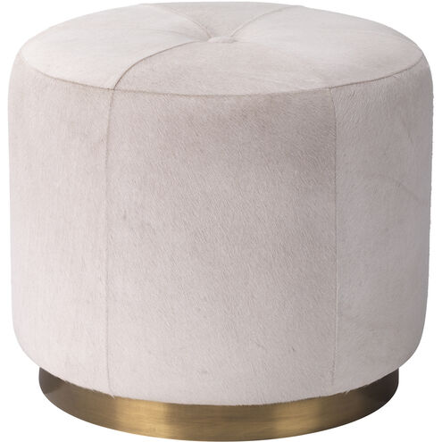 Thackeray 16 inch White Hide & Antique Brass Metal Round Pouf