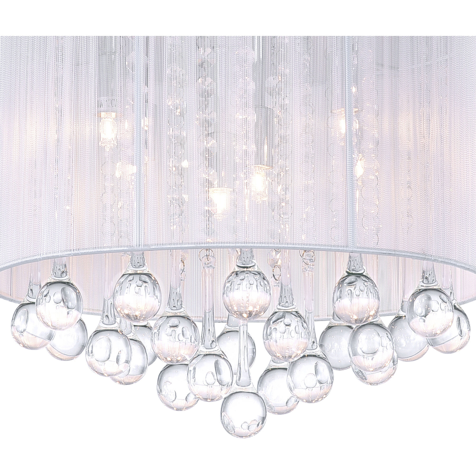 Water Drop 6 Light 14 inch Chrome Drum Shade Flush Mount Ceiling Light in White