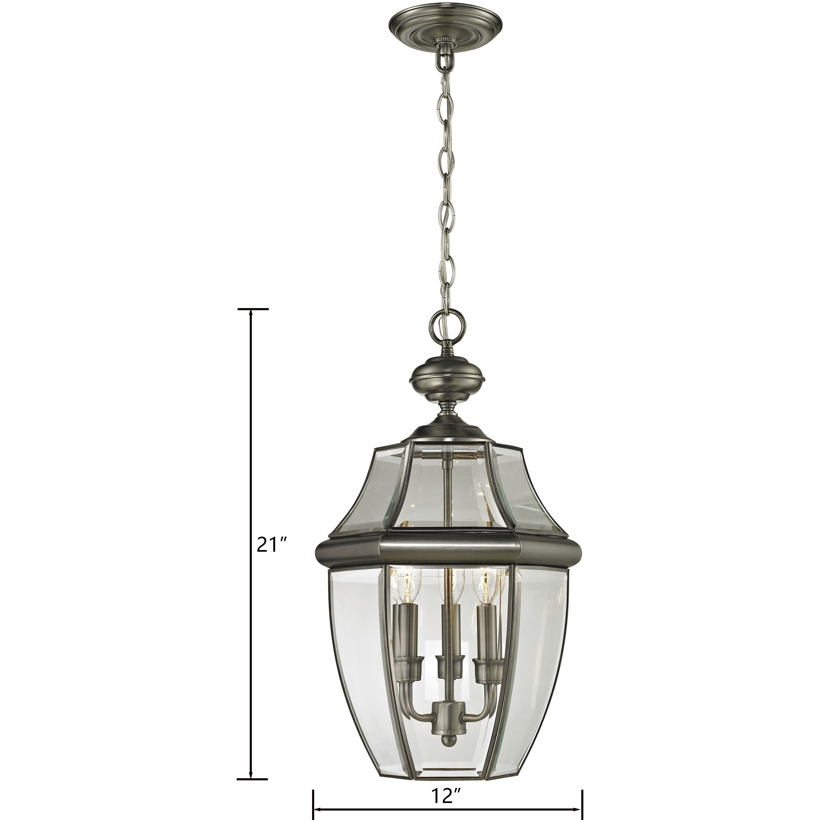 Ashford 3 Light 12 inch Antique Nickel Outdoor Pendant