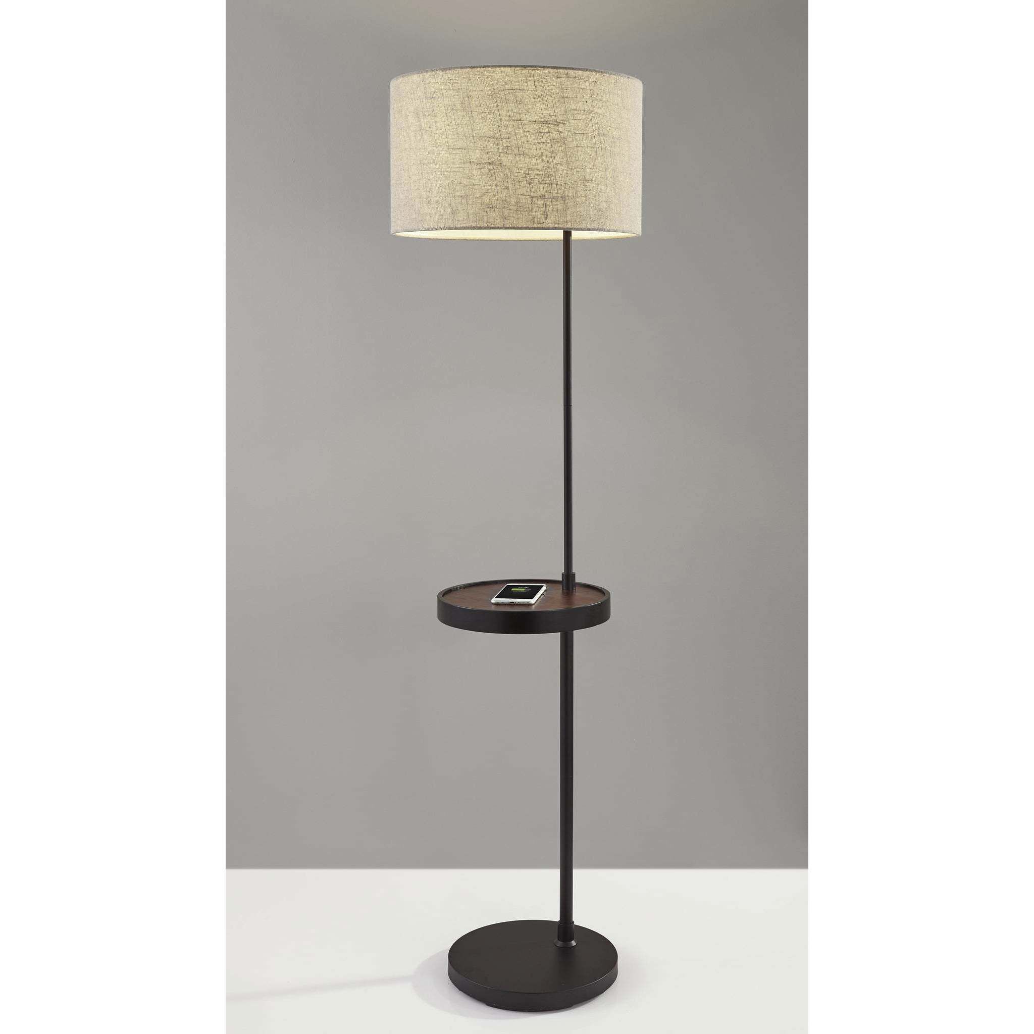 Adesso Oliver Wireless Charging Shelf Floor Lamp Matte Black