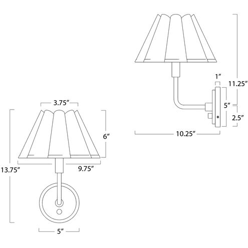 Polly 1 Light 9.75 inch Blackened Brass Sconce Wall Light in White Scalloped Shade