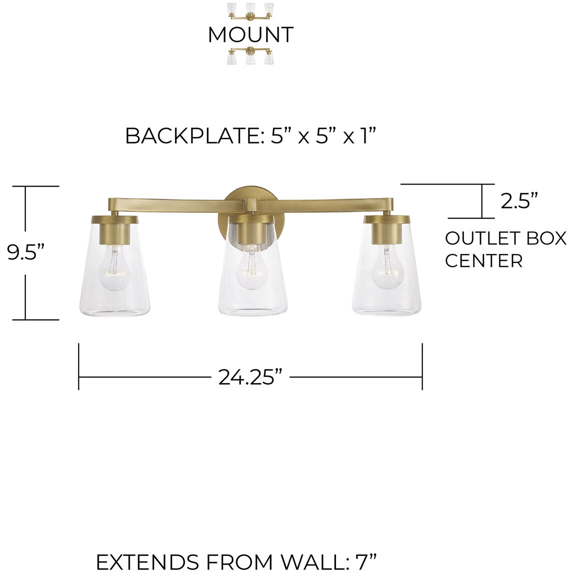 Aaron 3 Light 24.25 inch Aged Brass Vanity Light Wall Light