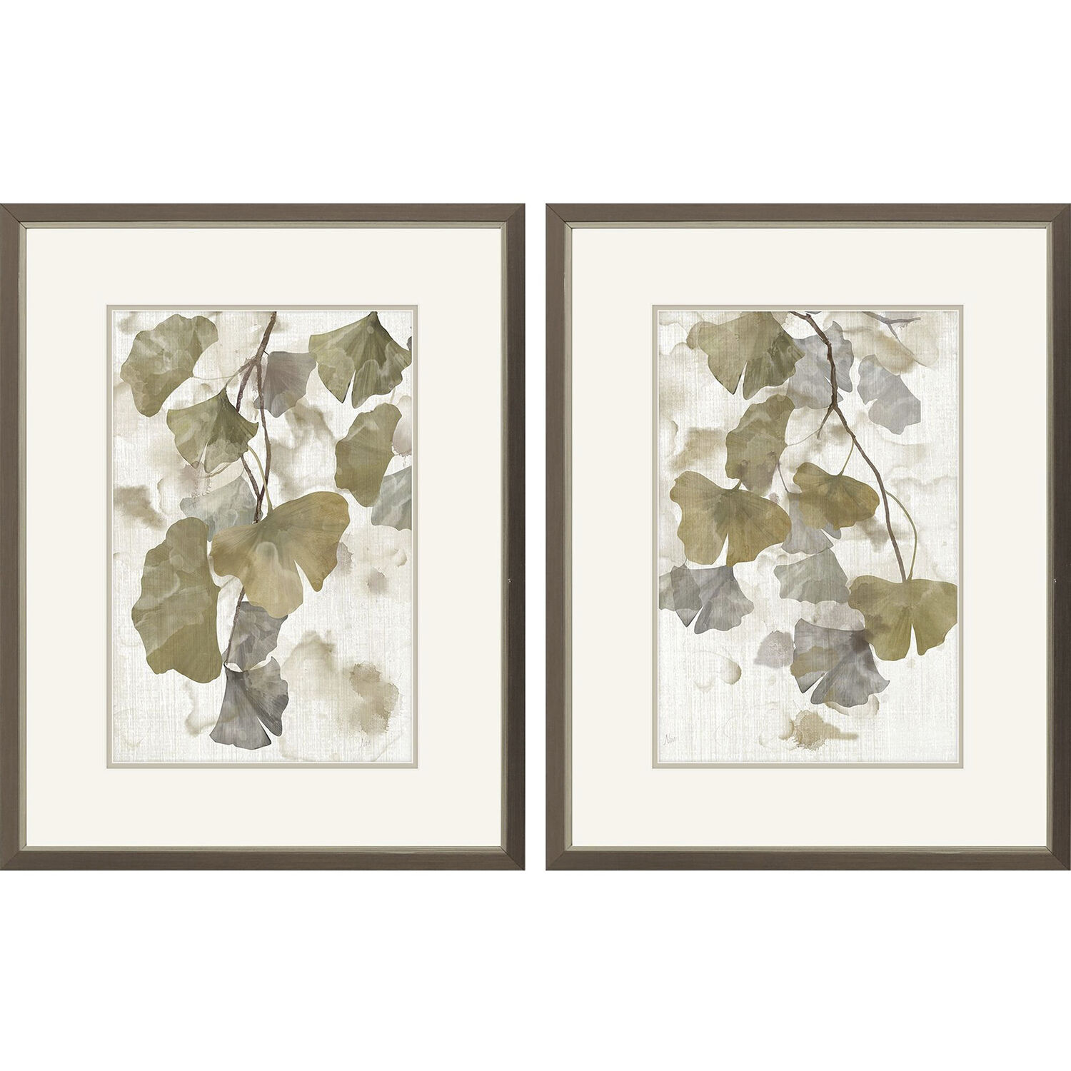 Gingko Accent Green and Gray and Blue and Brown Framed Art, Propac