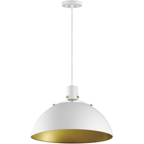 Dawn 1 Light 19.5 inch White/Satin Brass Single Pendant Ceiling Light in White and Satin Brass