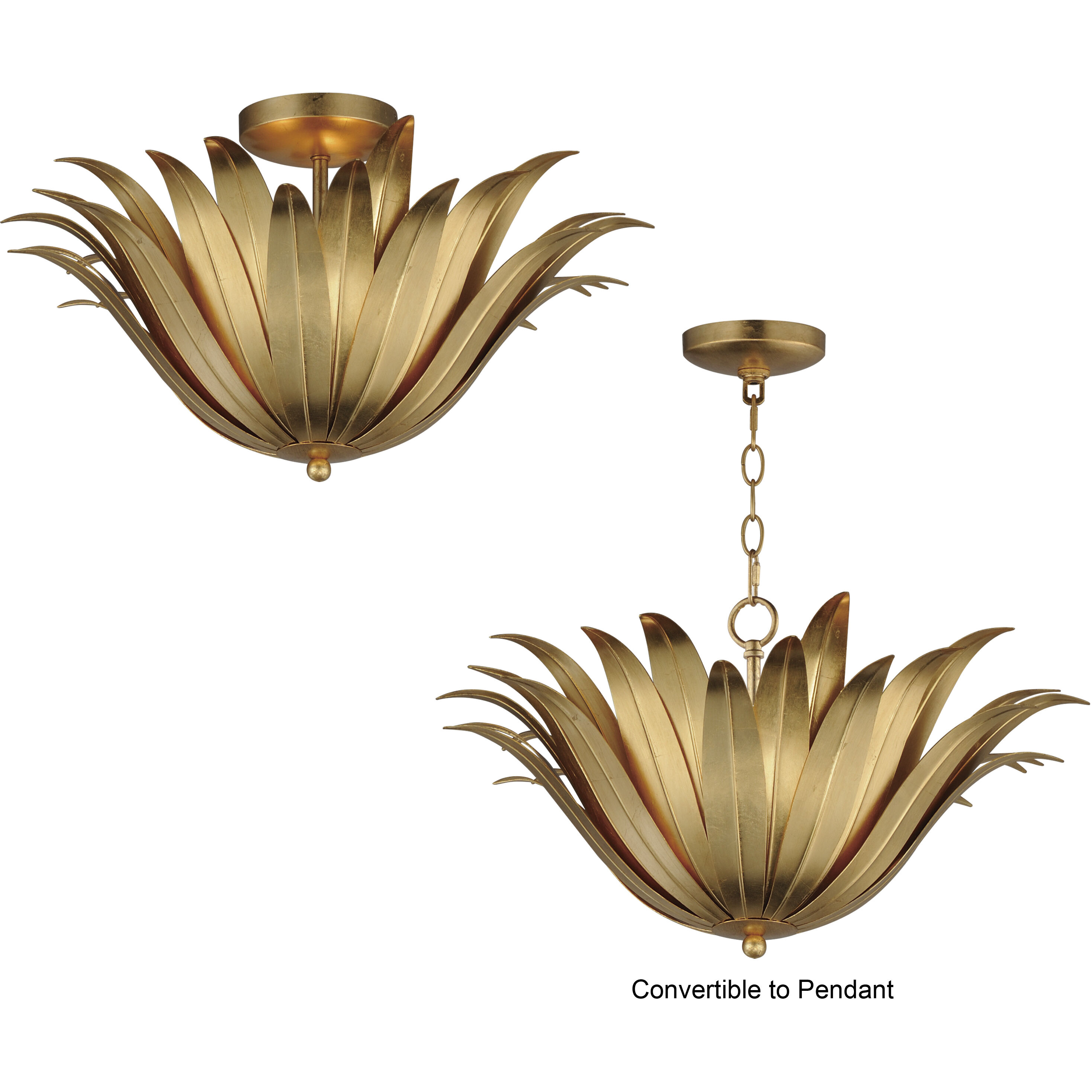 Firenze 3 Light 21.5 inch Gold Leaf Semi-Flush Mount Ceiling Light