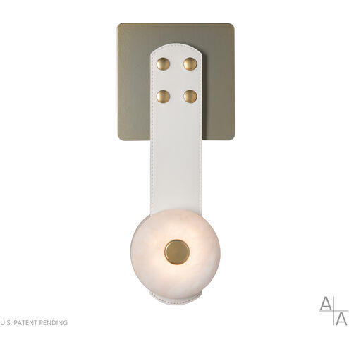 Art & Alchemy SNAPS LED 5.5 inch White Sconce Wall Light in Black Leather with Alabaster