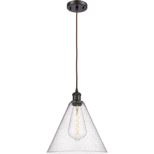 Ballston Cone 1 Light 12 inch Oil Rubbed Bronze Mini Pendant Ceiling Light in Seedy Glass