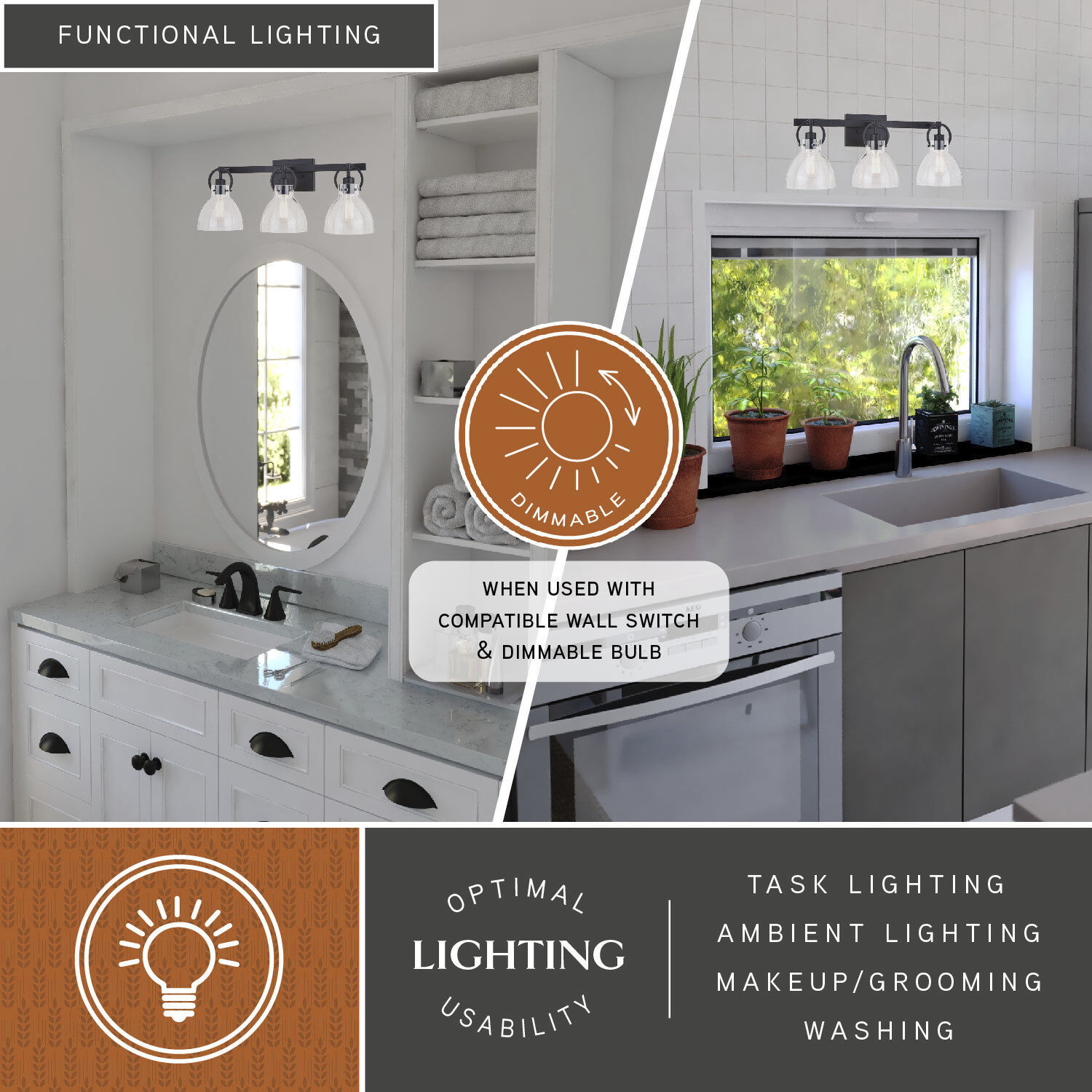 Ogden LED 25.5 inch Matte Black Bathroom Light Wall Light in 3