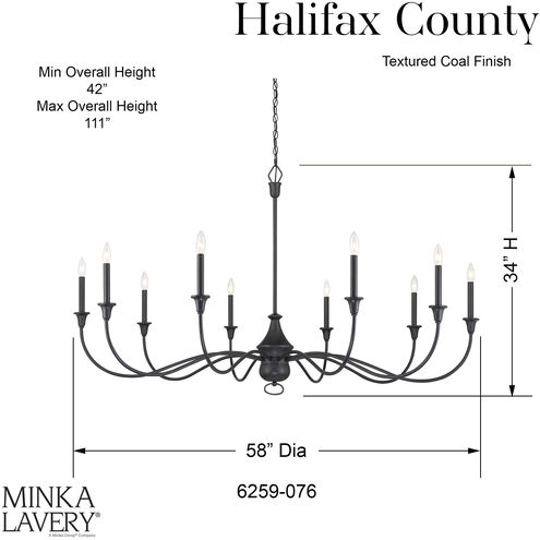 Halifax County 10 Light 58 inch Textured Coal Chandelier Ceiling Light