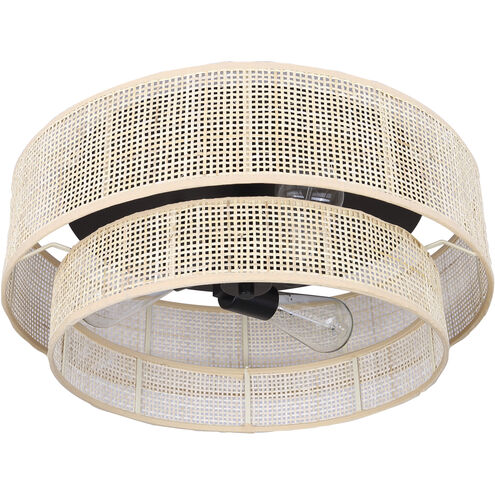 Bellamy 3 Light 19 inch Black Flush Mount Ceiling Light in Natural Rattan