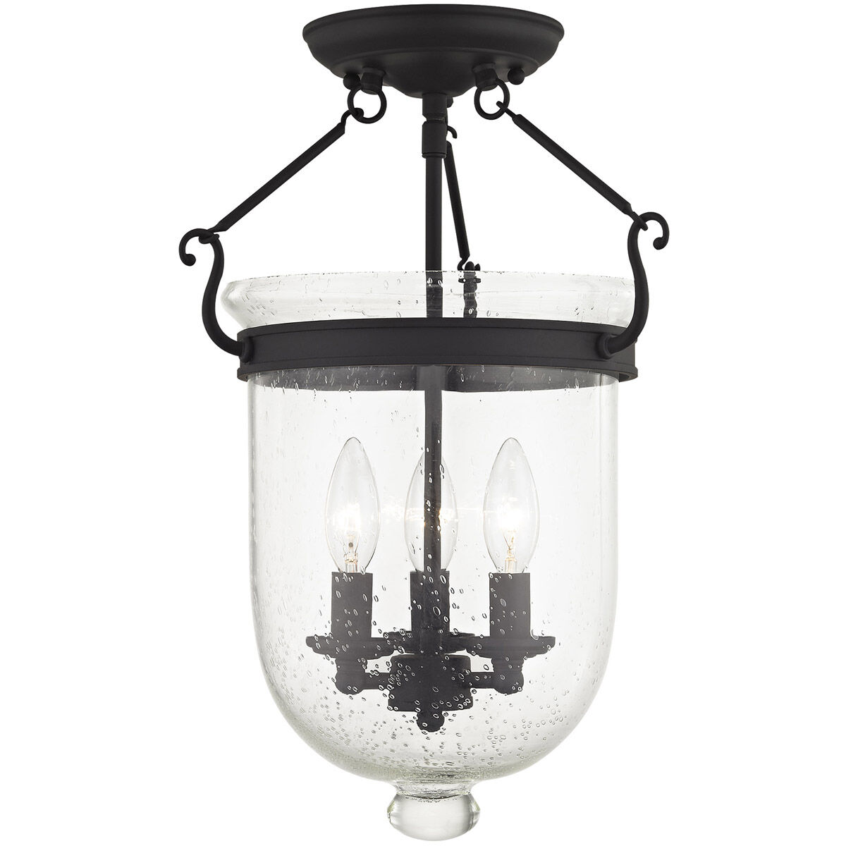Jefferson 3 Light 12 inch Black Semi-Flush Mount Ceiling Light
