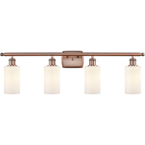 Ballston Clymer 4 Light 36 inch Antique Copper Bath Vanity Light Wall Light in Matte White Glass, Ballston