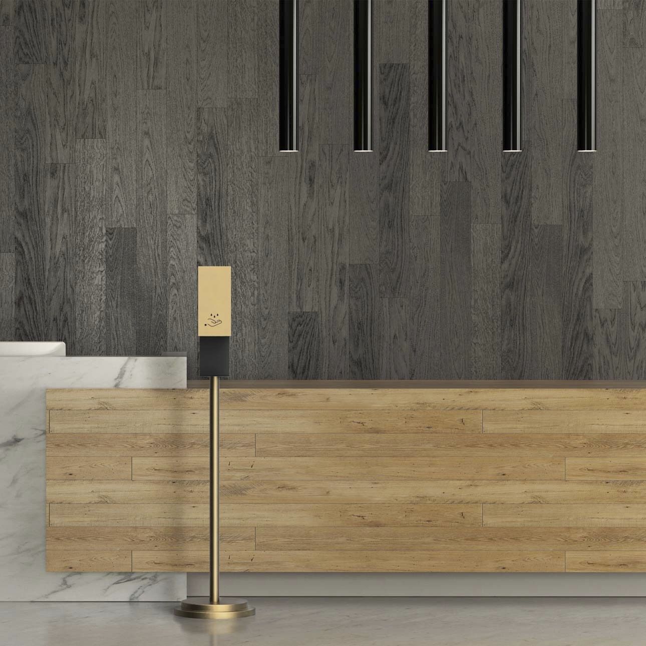 Luxe Brushed Brass Floor Standing Touchless Hand Sanitizer Dispenser