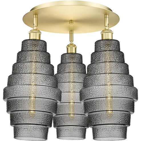 Cascade 3 Light 19.75 inch Satin Gold Flush Mount Ceiling Light in Smoked