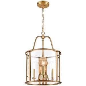 French Country 3 Light 14 inch Natural Brass Pendant Ceiling Light