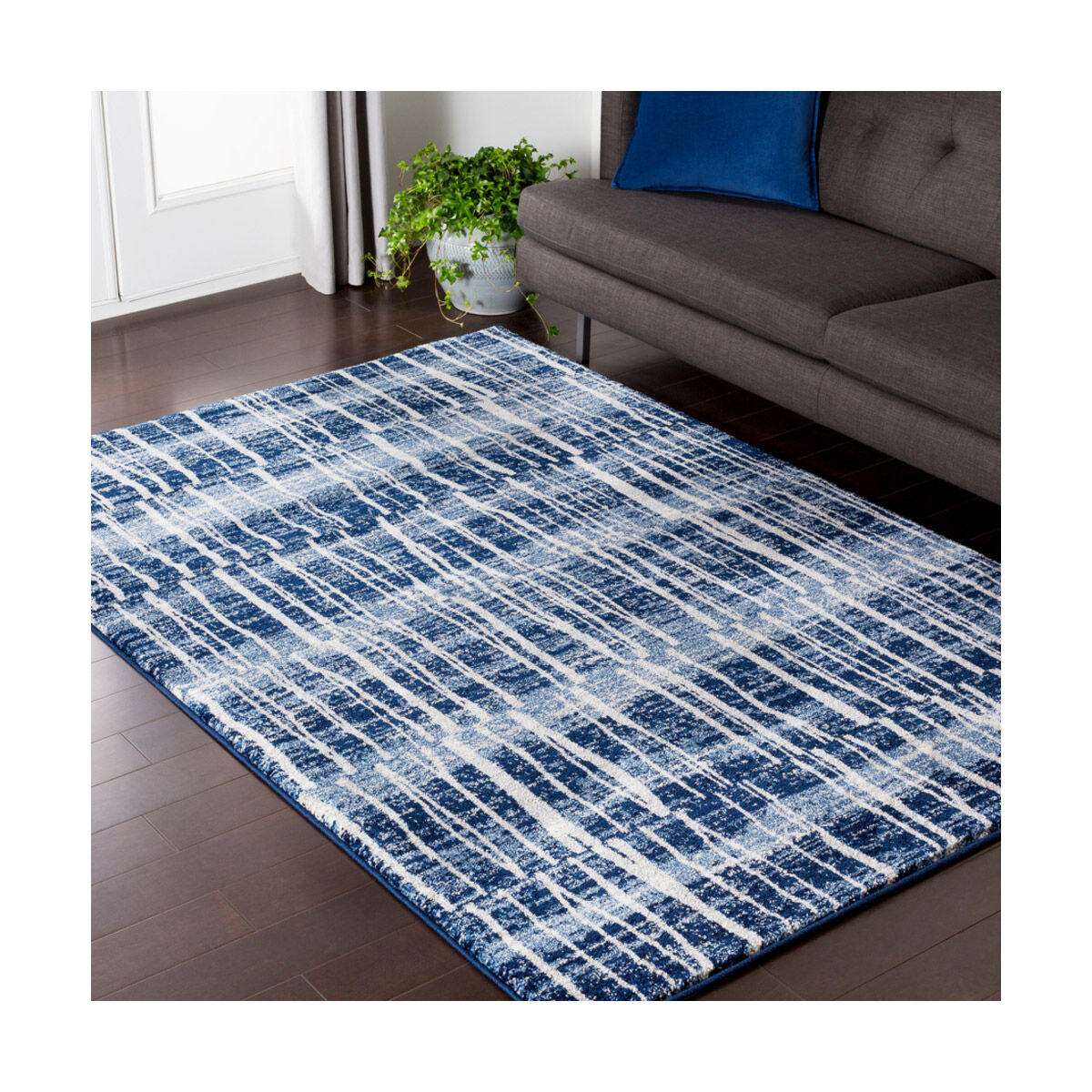Baylee 91 X 63 inch Dark Blue/Bright Blue/Cream/Silver Gray Rugs, Polypropylene