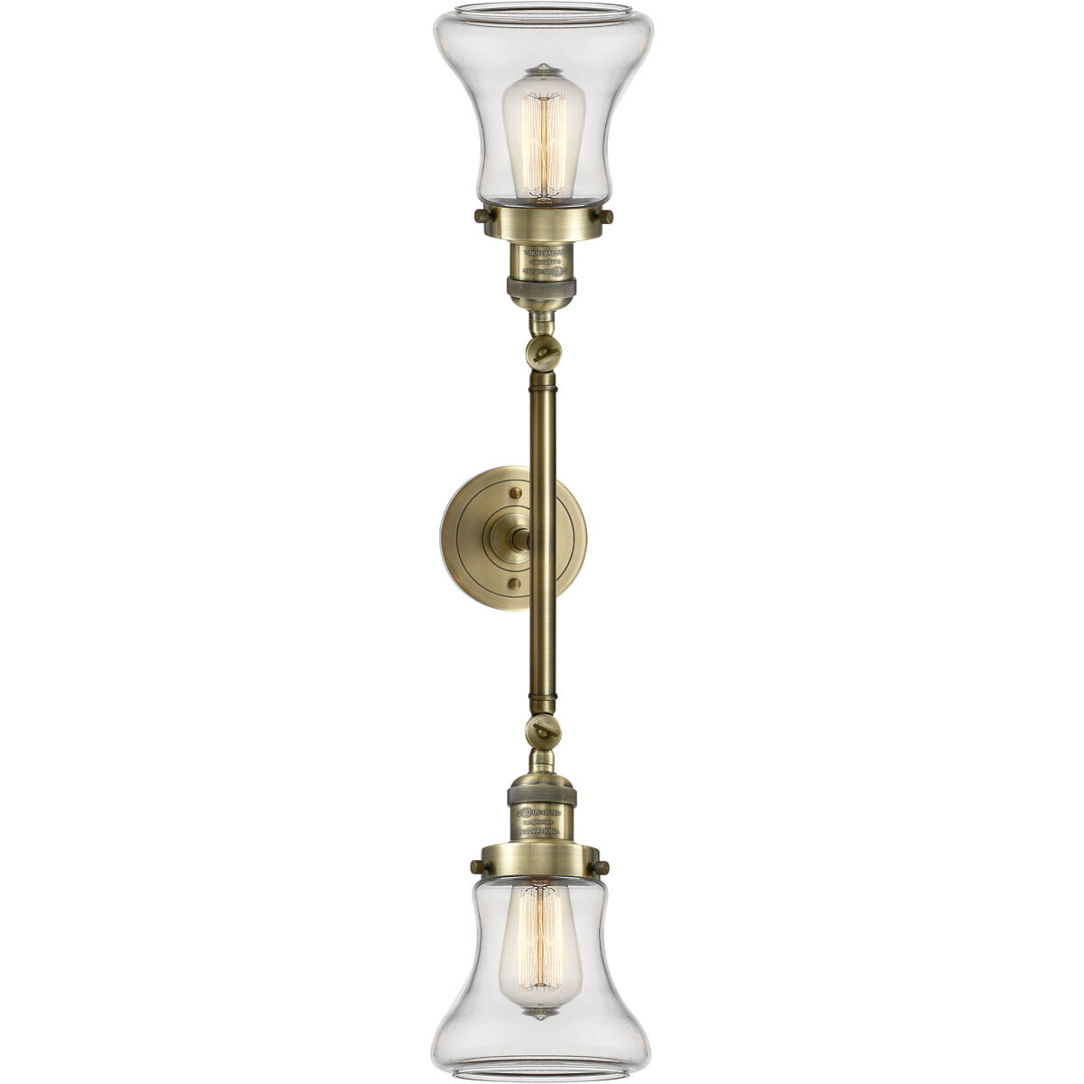 Franklin Restoration Bellmont 2 Light 17 inch Antique Brass Bath Vanity Light Wall Light in Incandescent, Clear Glass, Franklin Restoration