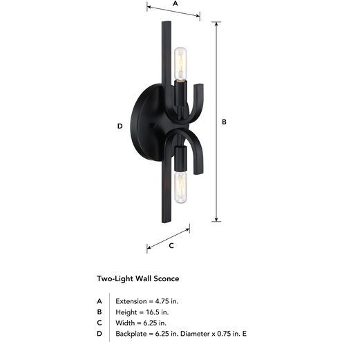 Skye 2 Light 6.25 inch Matte Black Wall Sconce Wall Light