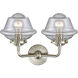 Nouveau Small Oxford 2 Light 16 inch Brushed Satin Nickel Bath Vanity Light Wall Light in Seedy Glass, Nouveau