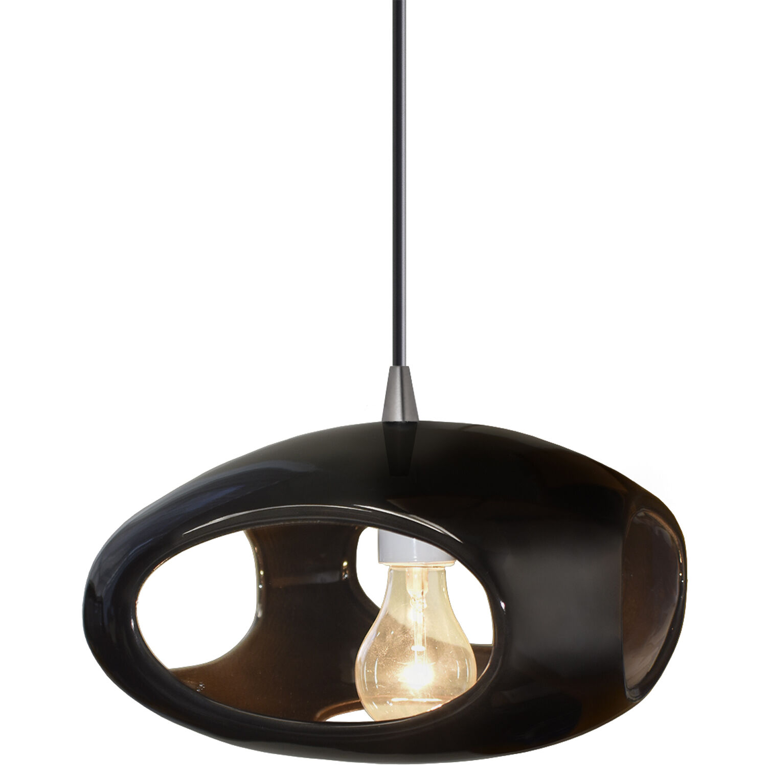 Radiance Collection 1 Light 12 inch Brushed Nickel and Gloss Black and Black Pendant Ceiling Light