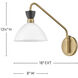 Simon 1 Light 8 inch Black with Heritage Brass Sconce Wall Light in Cased Opal