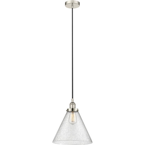 Edison Cone LED 12 inch Polished Nickel Mini Pendant Ceiling Light in Seedy Glass