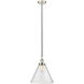 Edison Cone LED 12 inch Polished Nickel Mini Pendant Ceiling Light in Seedy Glass