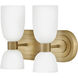 Lisa McDennon Tallulah LED 12 inch Lacquered Brass Bath Light Wall Light in 3000K, Etched Opal, 5W, Two Light, Sconce