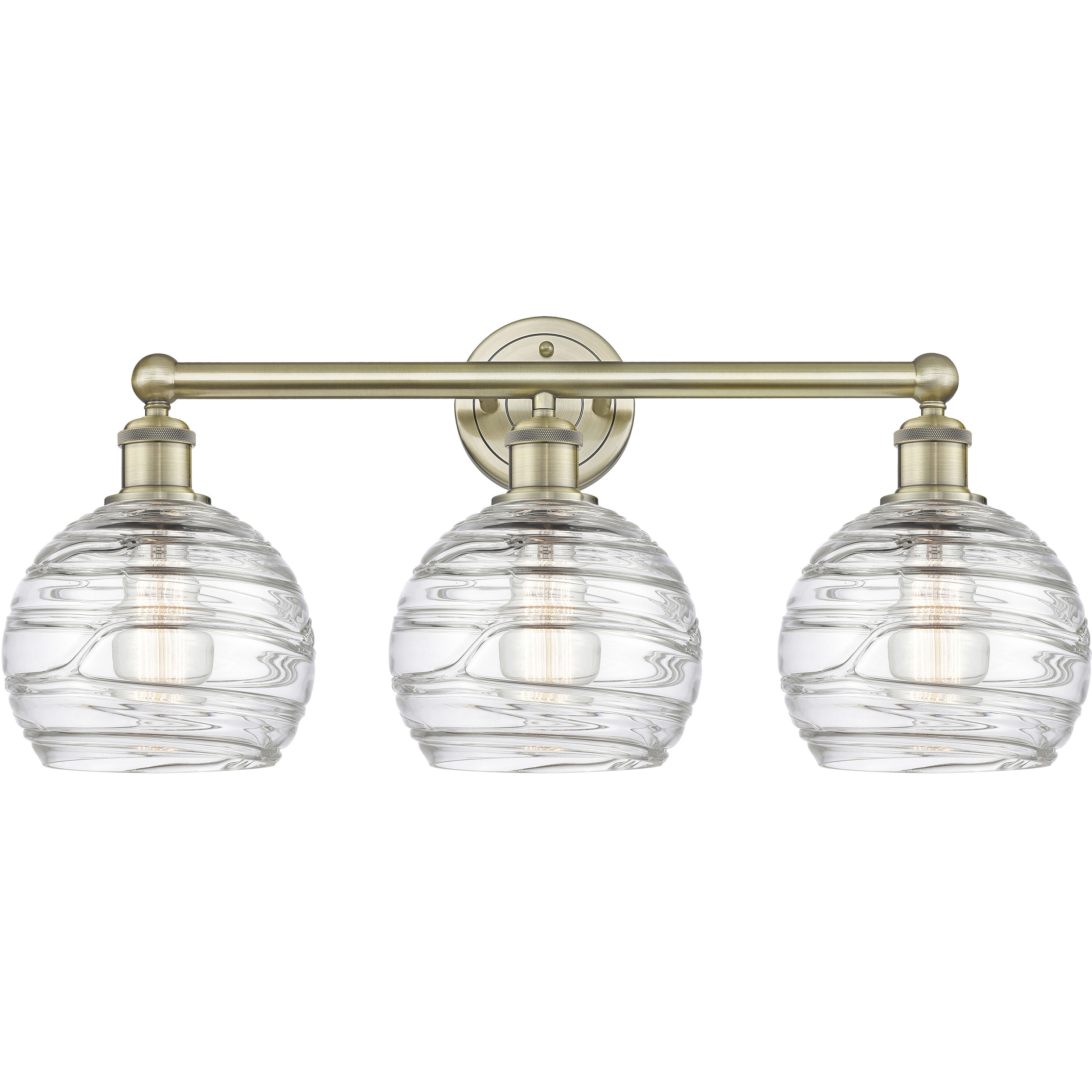Athens Deco Swirl 3 Light 26 inch Antique Brass Bath Vanity Light Wall Light in Clear Deco Swirl Glass