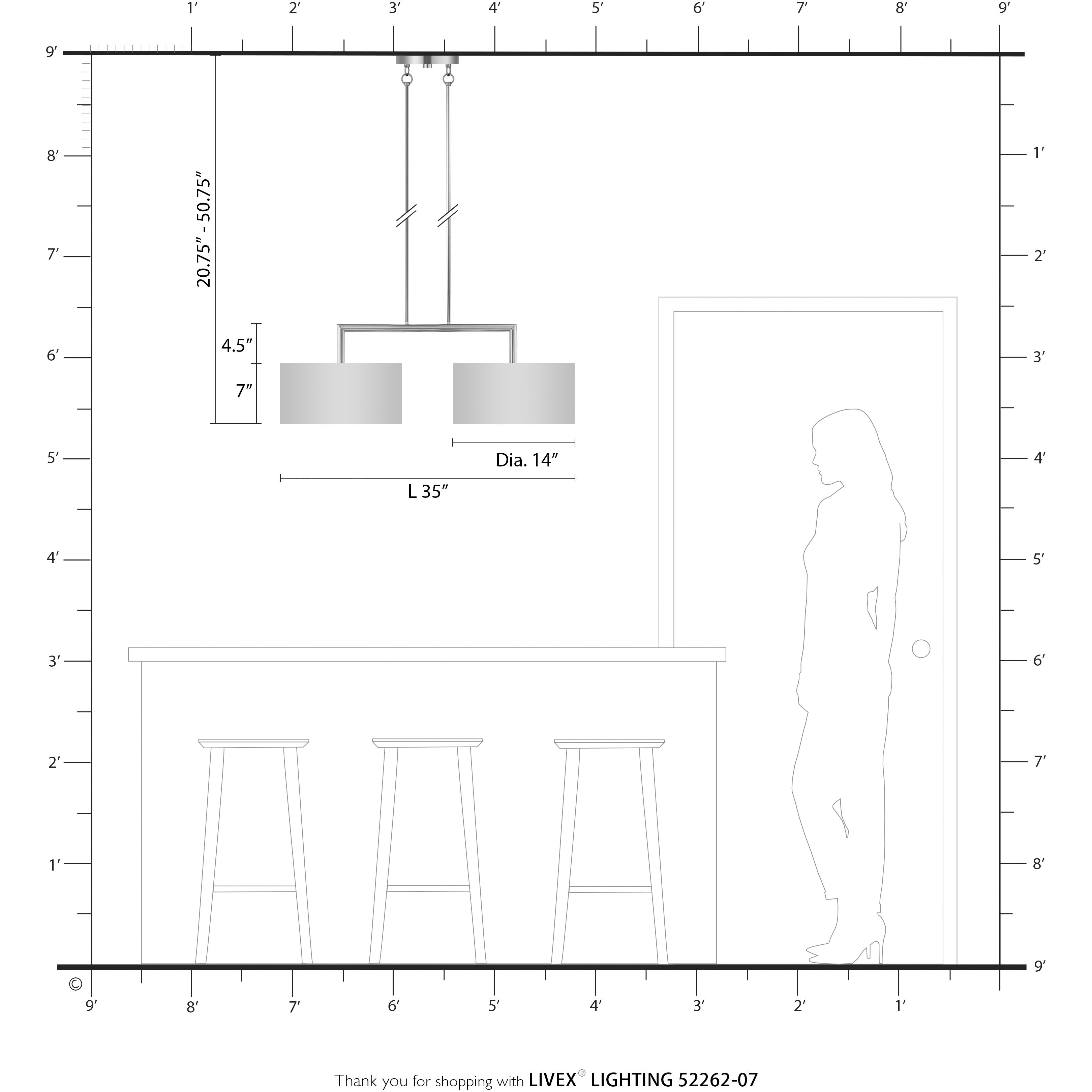 Bellingham 2 Light 35 inch Bronze Linear Chandelier Ceiling Light, Large
