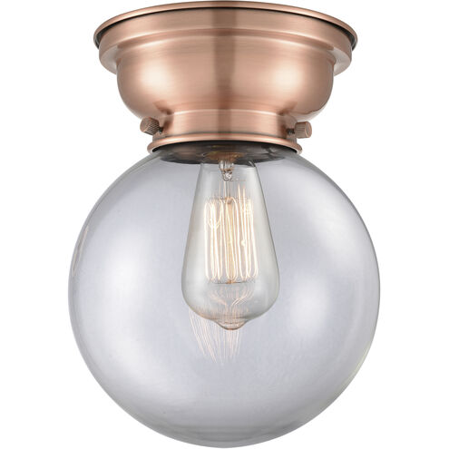 Aditi Large Beacon LED 8 inch Antique Copper Flush Mount Ceiling Light in Clear Glass, Aditi
