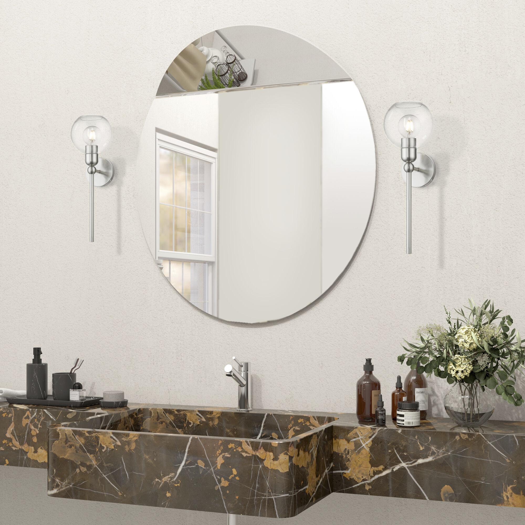 Downtown 1 Light 7 inch Brushed Nickel Single Sconce Wall Light, Sphere