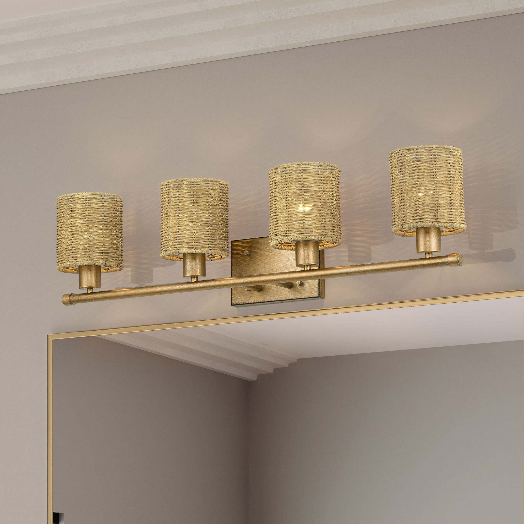 Weavington 4 Light 35.5 inch Antique Gold Leaf Vanity Wall Sconce Wall Light