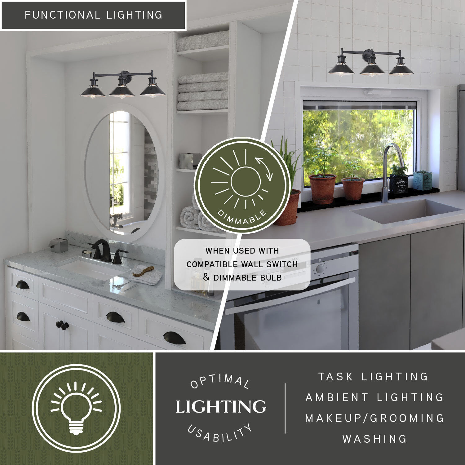 Canton LED 29 inch Black and Matte White Bathroom Light Wall Light in 3