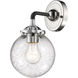 Nouveau Beacon LED 6 inch Black Polished Nickel Sconce Wall Light in Seedy Glass, Nouveau