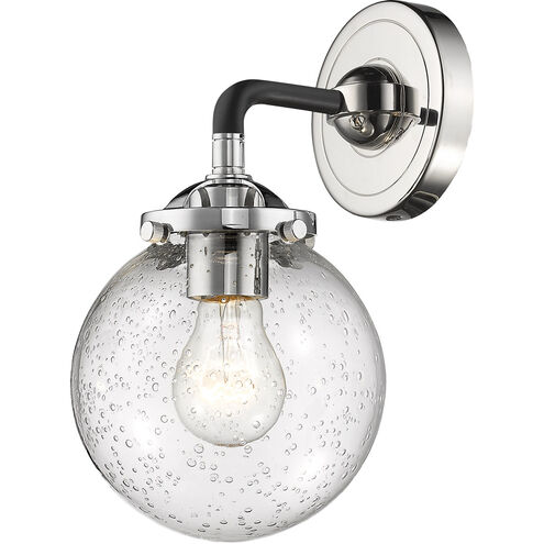 Nouveau Beacon LED 6 inch Black Polished Nickel Sconce Wall Light in Seedy Glass, Nouveau