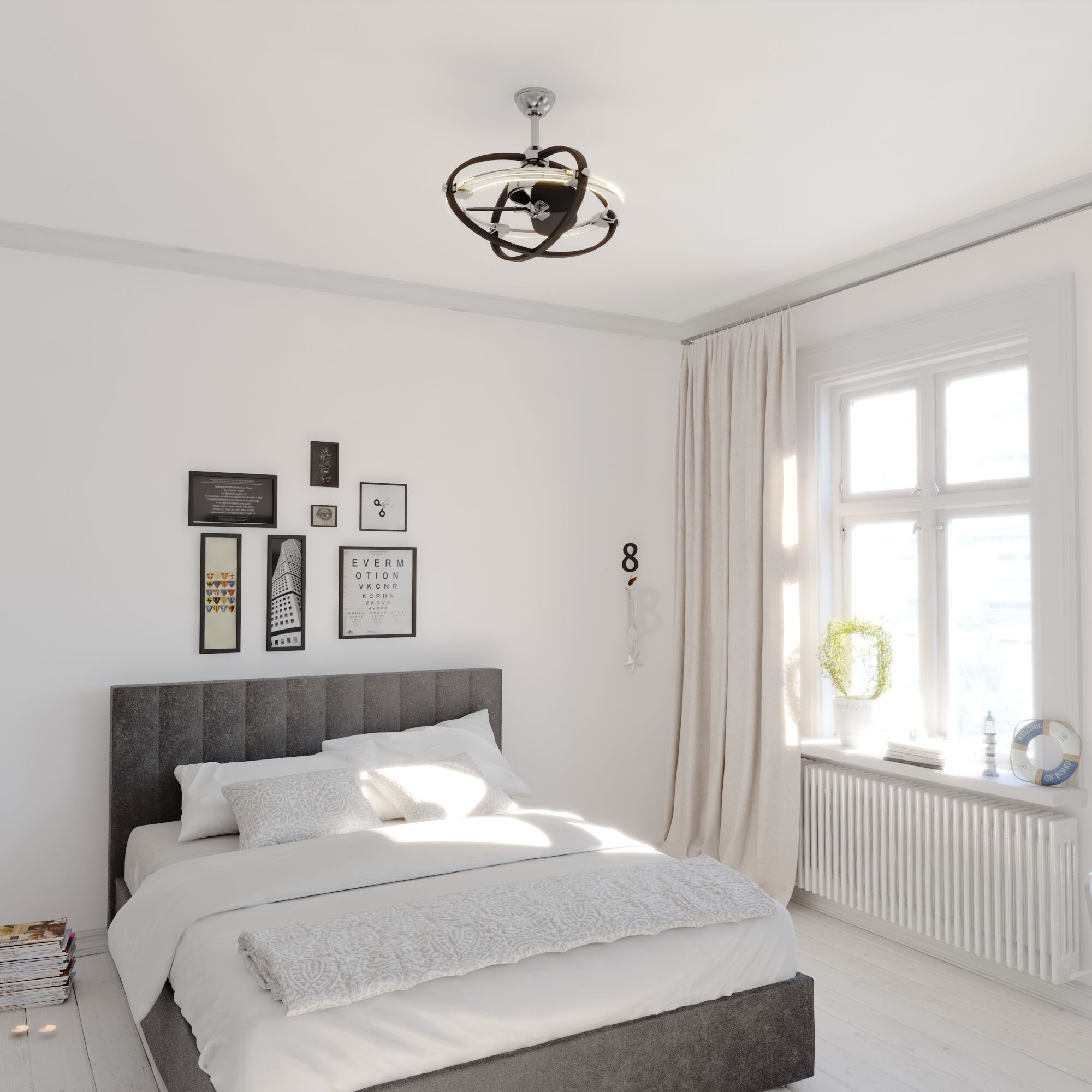 Galileo 7.72 inch Satin Nickel and Black with Matte Black Blades Ceiling Fan