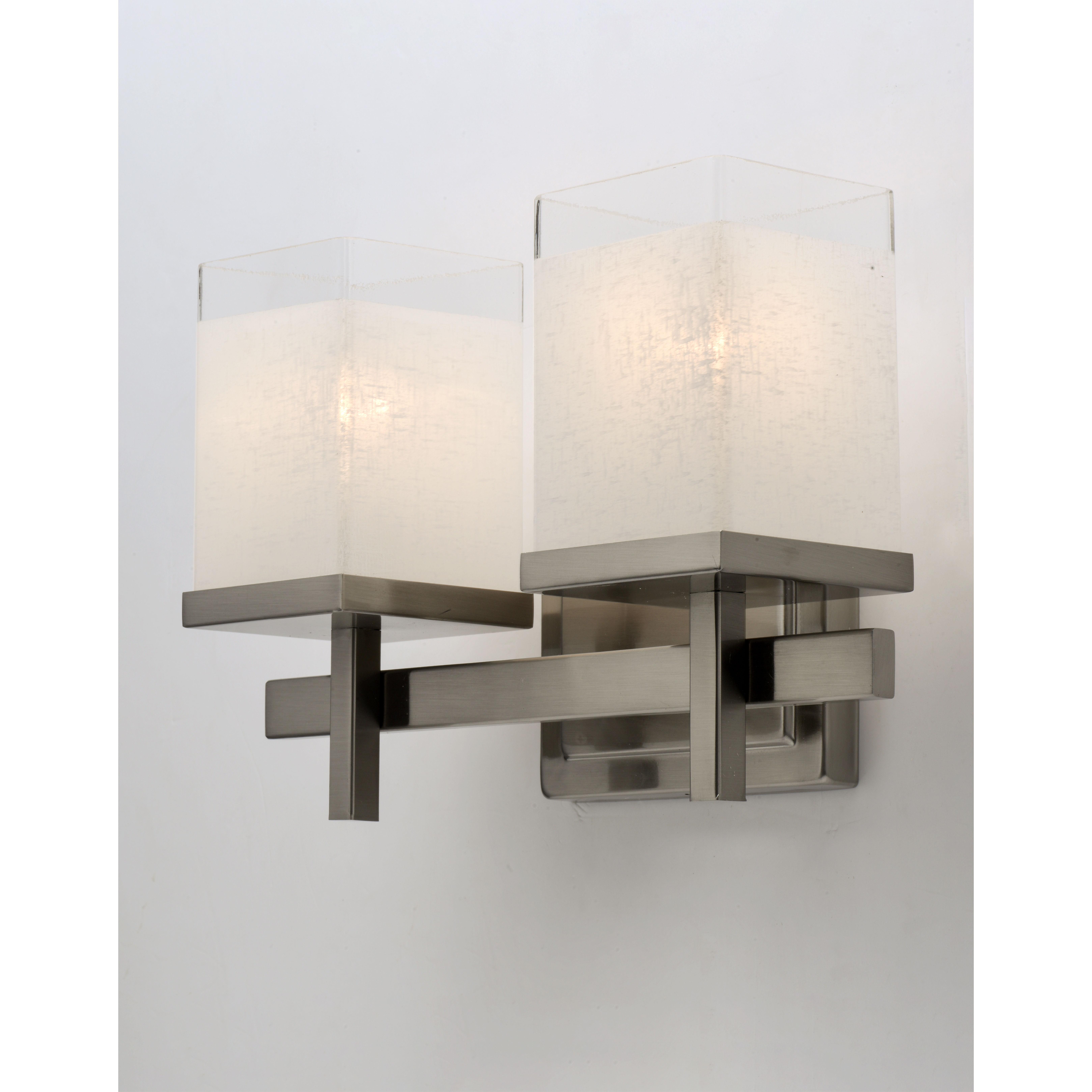 Tetra 2 Light 14 inch Satin Nickel Bath Vanity Wall Light in White Linen