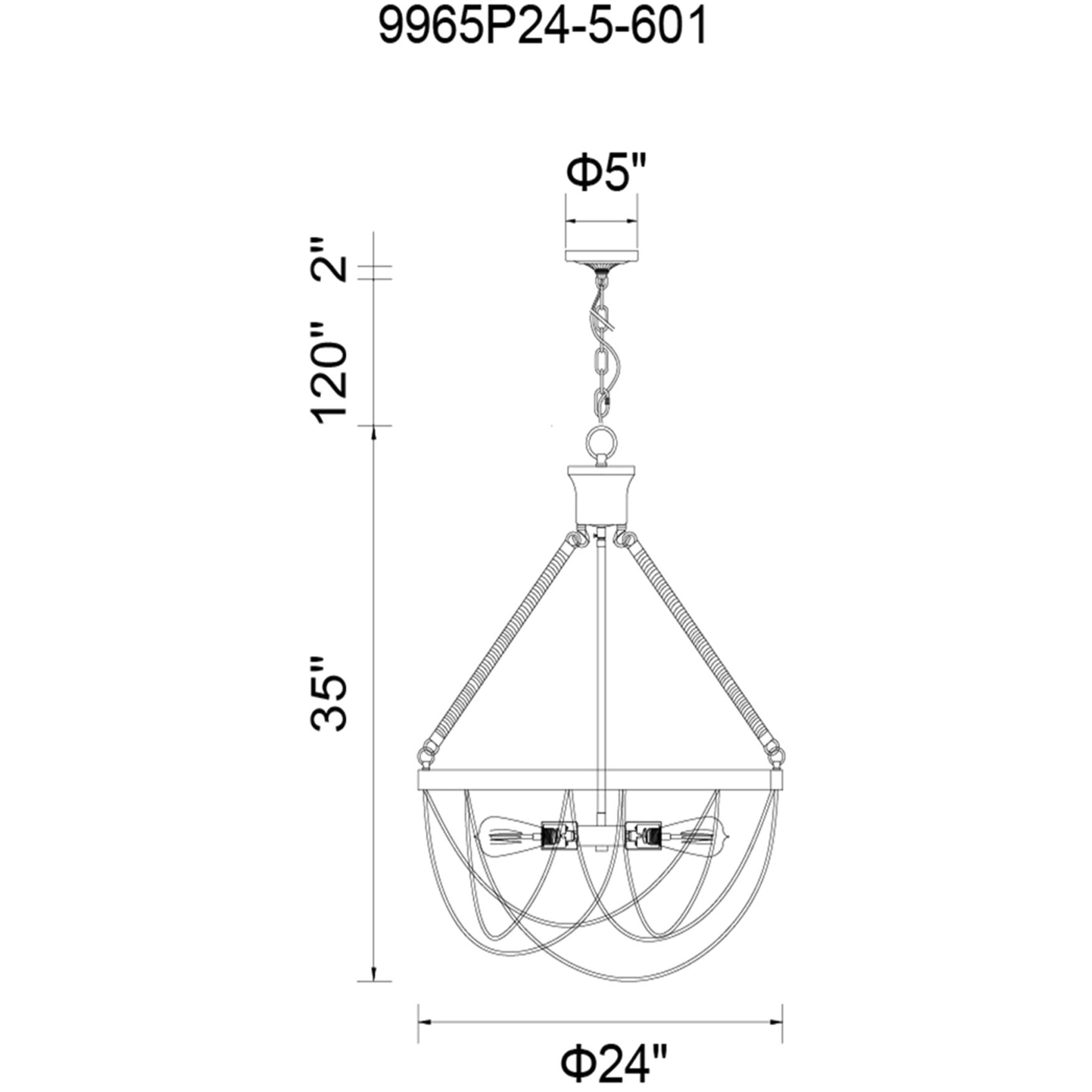 Parana 5 Light 24 inch Chrome Down Chandelier Ceiling Light