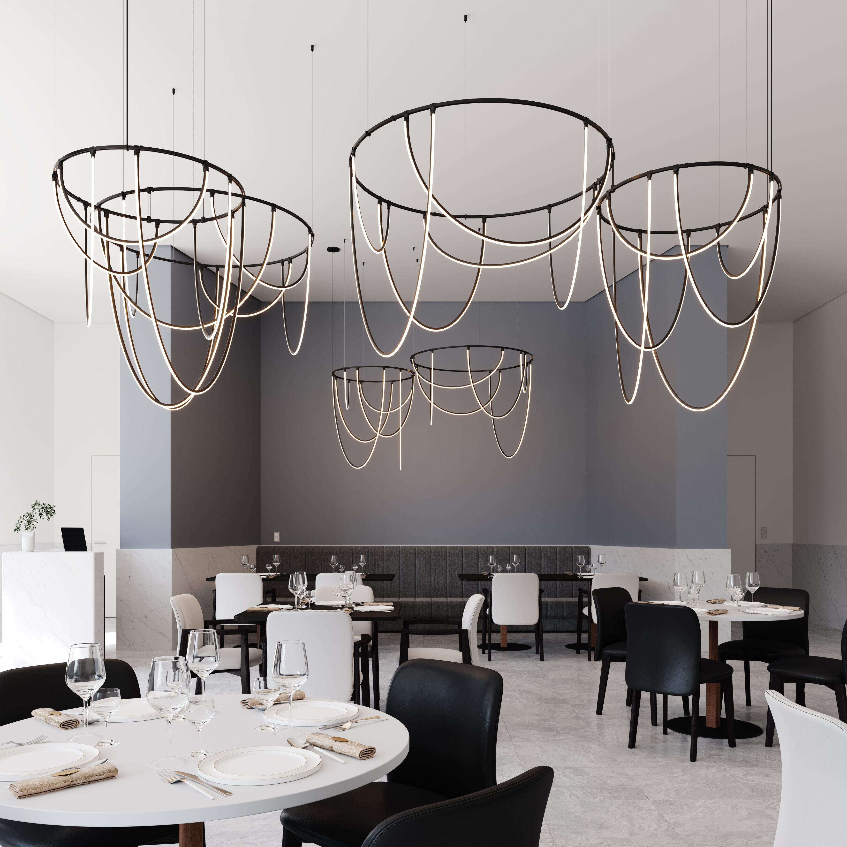 Suspenders LED 82 inch Satin Black and Frosted Chandelier Ceiling Light