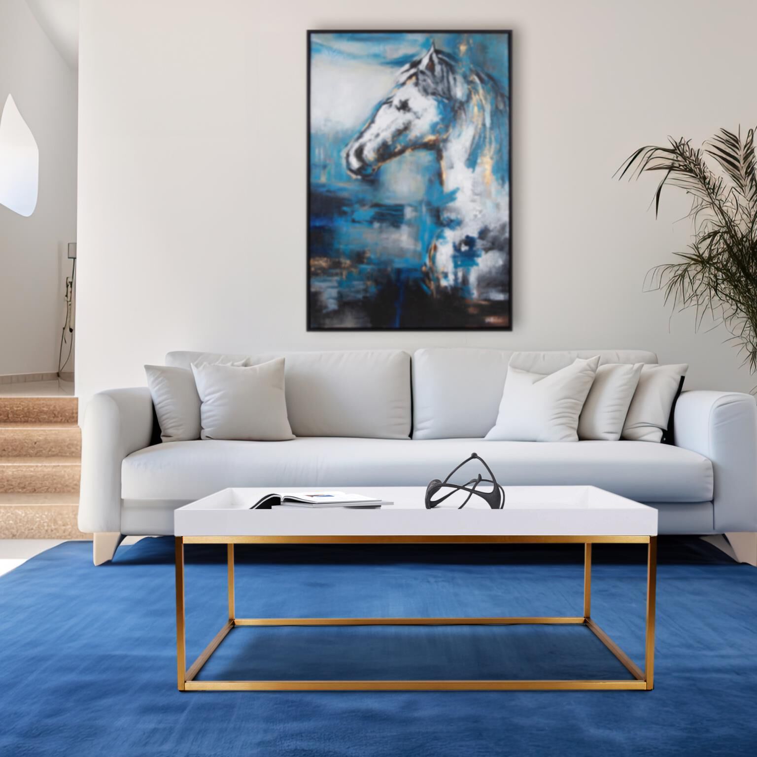 Lyndhurst 47.75 X 18 inch White and Brass Coffee Table