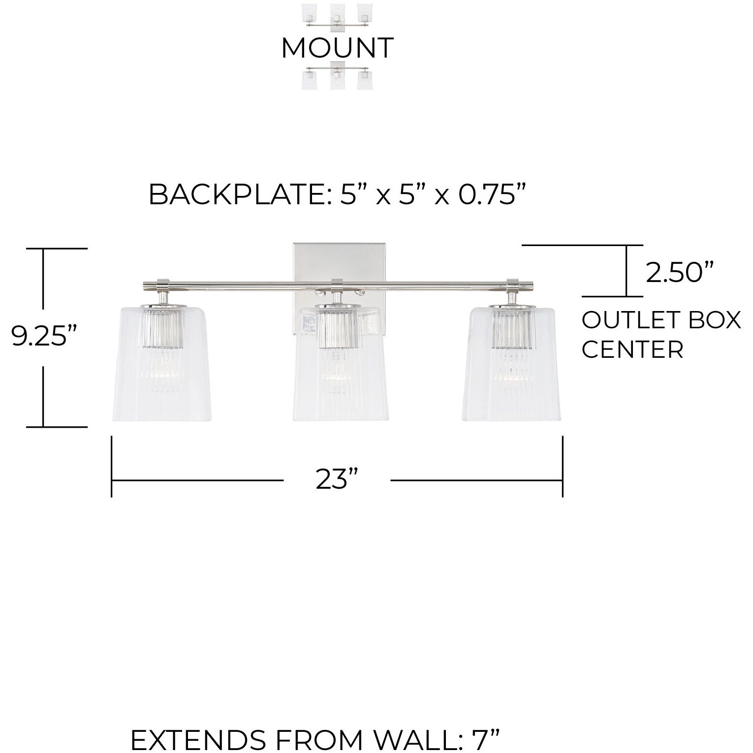 Lexi 3 Light 23 inch Polished Nickel Vanity Light Wall Light