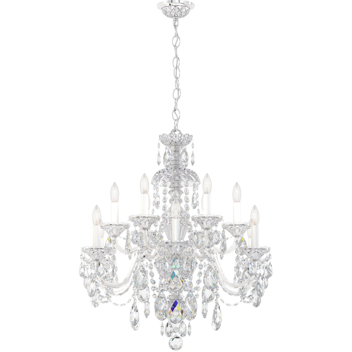Sterling 12 Light Silver Chandelier Ceiling Light in Spectra, Polished Silver