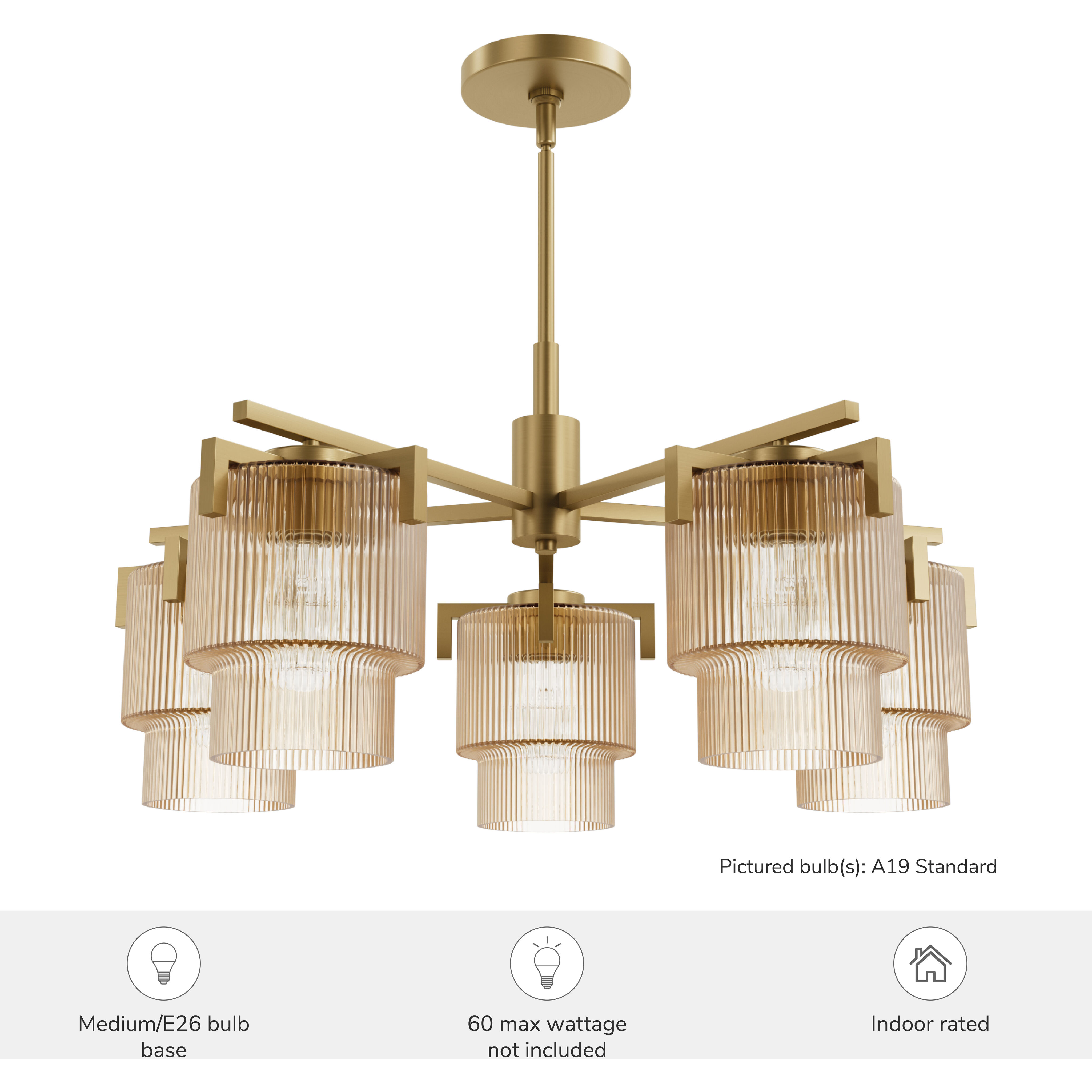 Ontario 5 Light 27.3 inch Luxe Gold Chandelier Ceiling Light, Medium